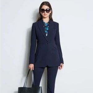 T Tahari Notched Collar One Buton Long Sleeve Twill Blazer Jacket, Size 6